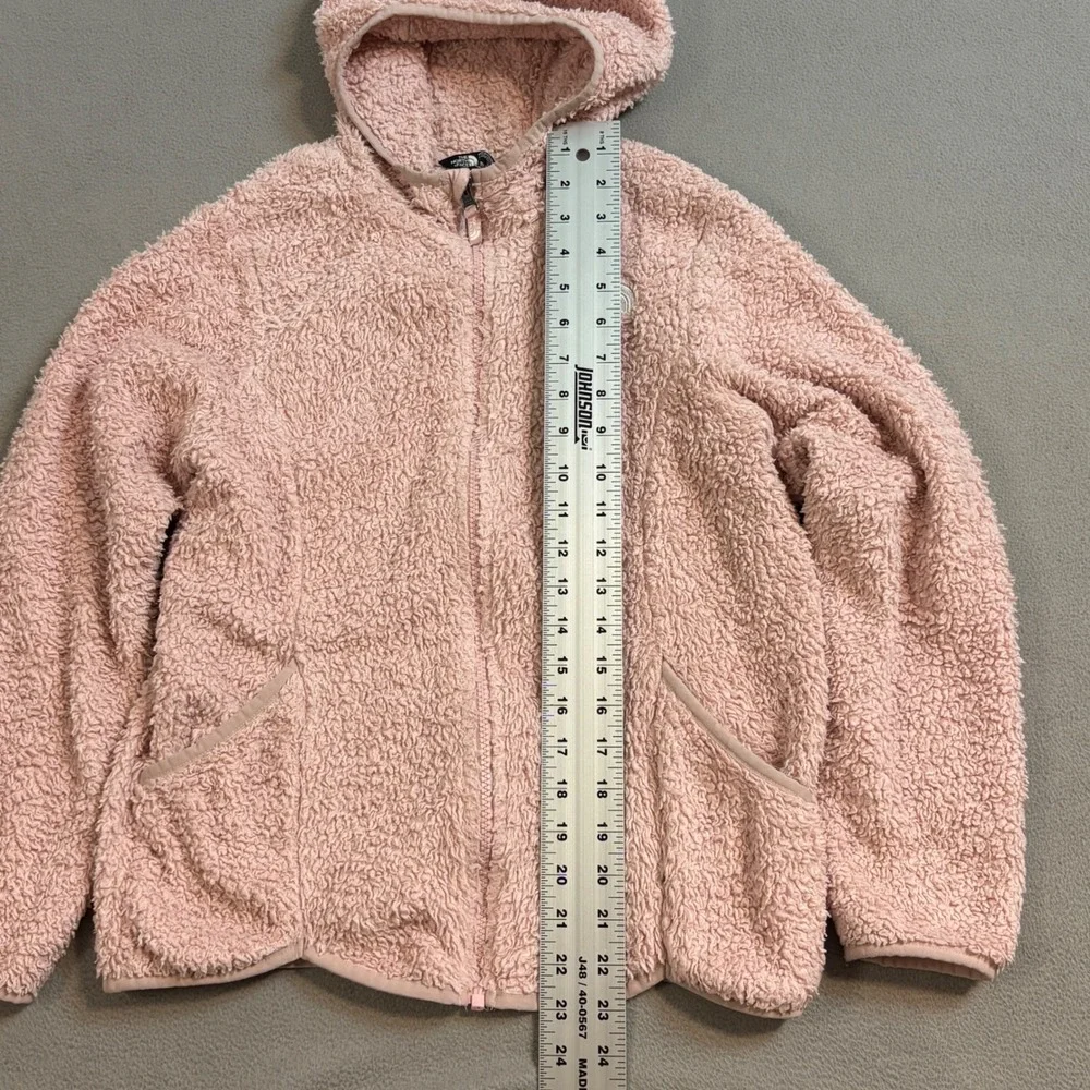 The North Face Girls Pink Oso Hooded Fuzzy Fleece Jacket Full Zip Size L 14/16